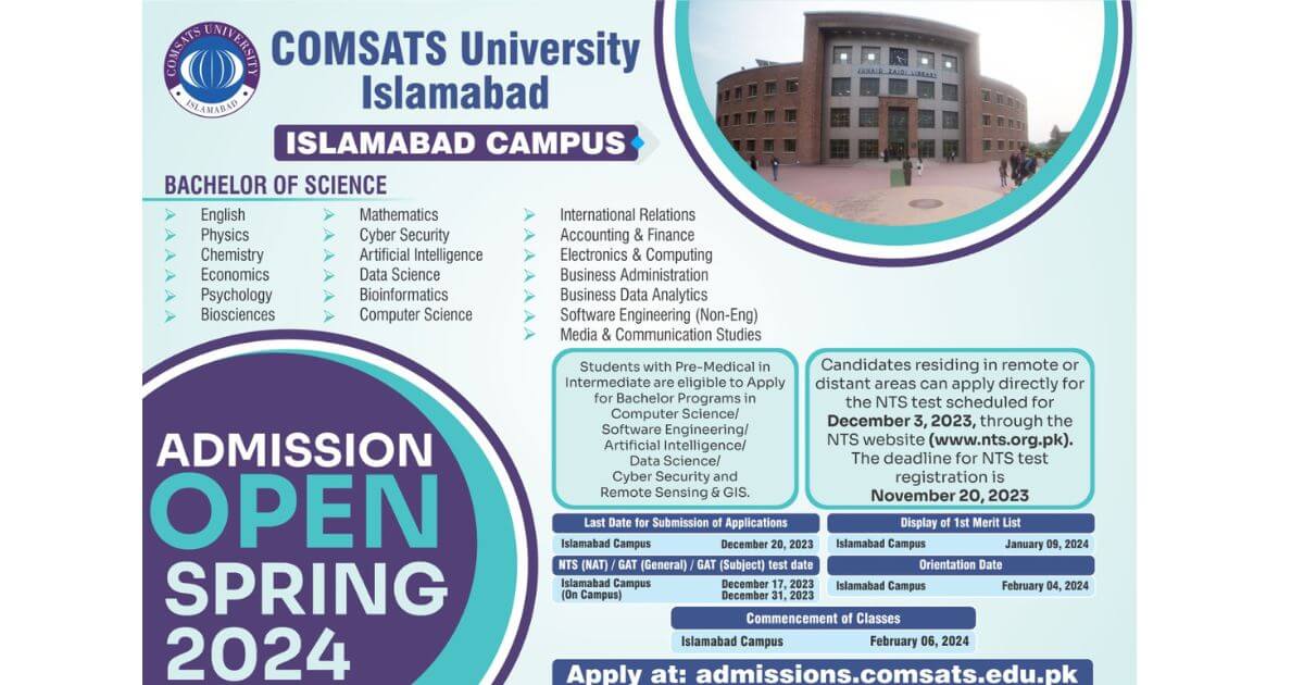 Comsats University Islamabad admission 2024 last date